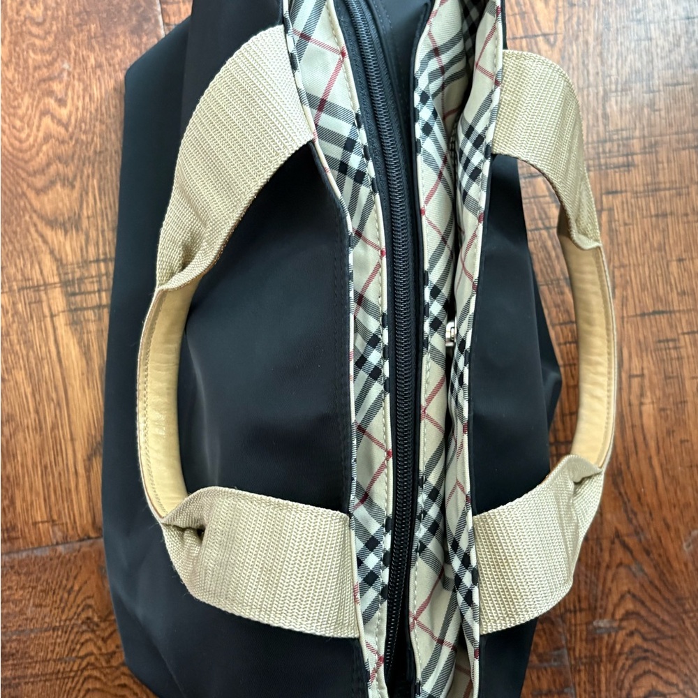 Burberry Black Canvas Tote/ Tan Leather Handles with Nova Check Bottom/Interior - Picture 13 of 16